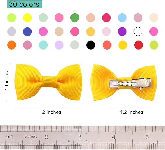 QingHan Dog Hair Bows 2 inches Small Puppy Bowknot Clips for Pet Grooming Accessories Doggy 60Pcs (30 Pairs)