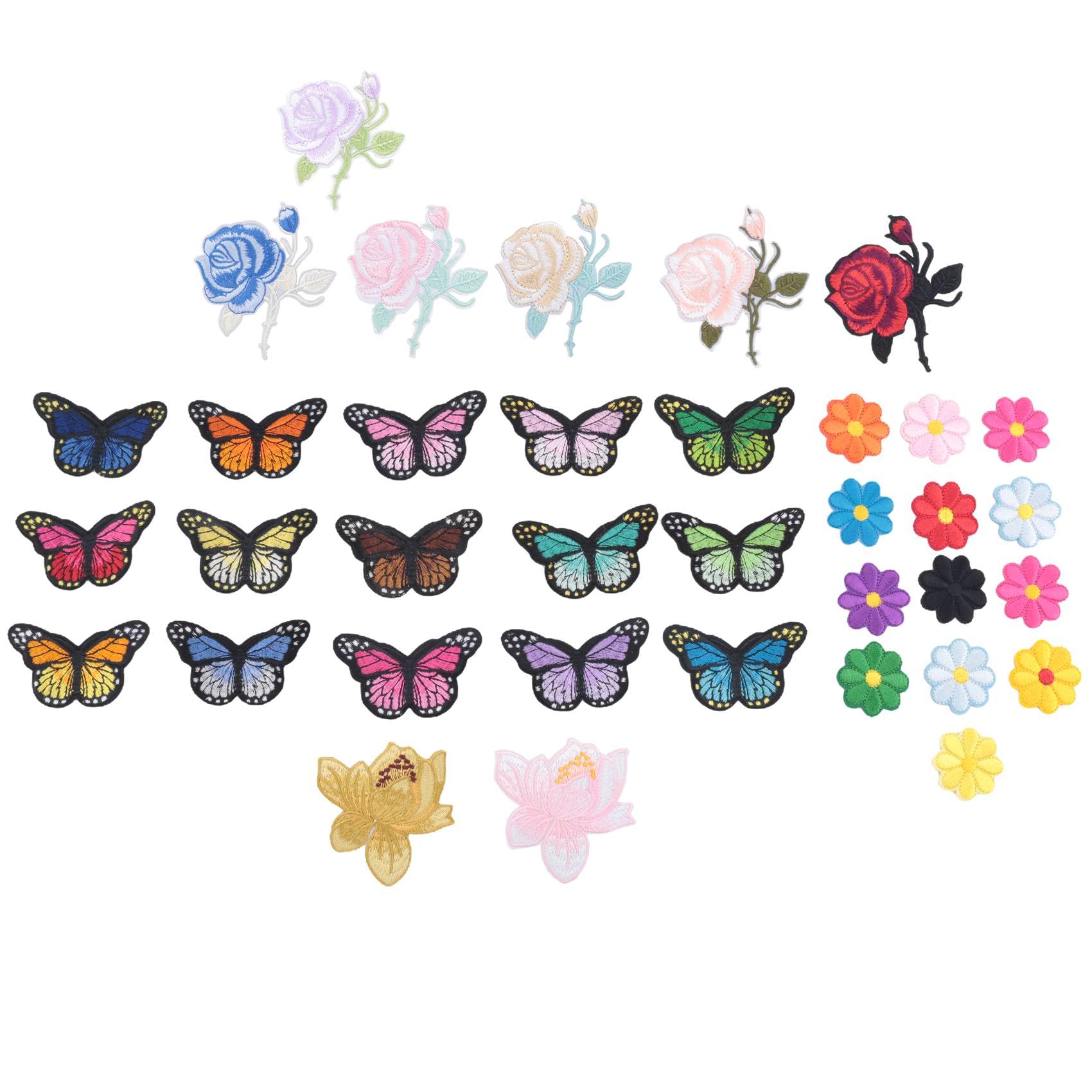 Sweetness36 Pieces Butterfly Flowers Iron-On Sew On Appliques Embroidery Badge Logo Patch Applique DIY