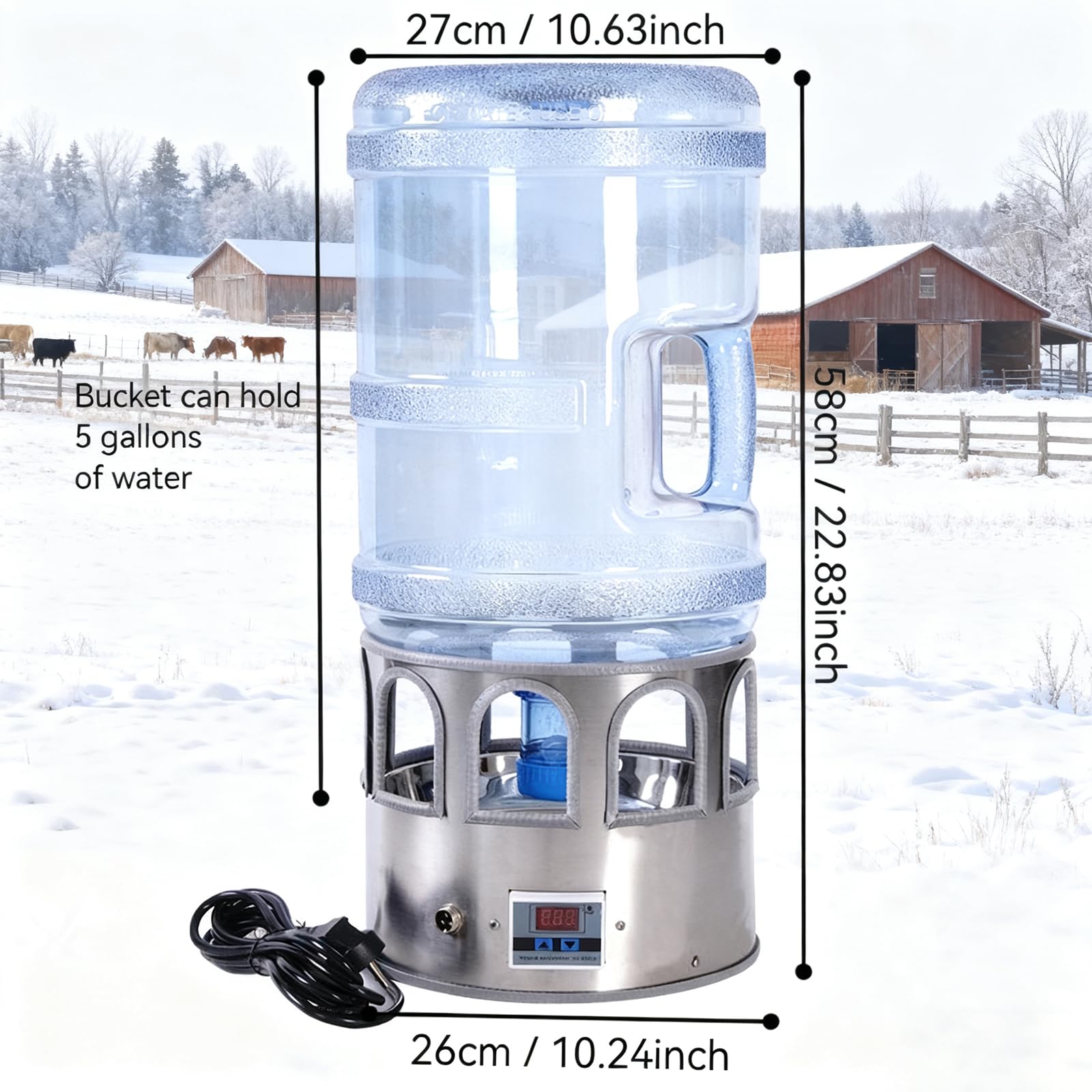 Agua de pollo con calefacción, dispensador de agua de 5 galones con calentador, termostato ajustable, diseño a prueba de congelación para pollos, patos, palomas y gansos