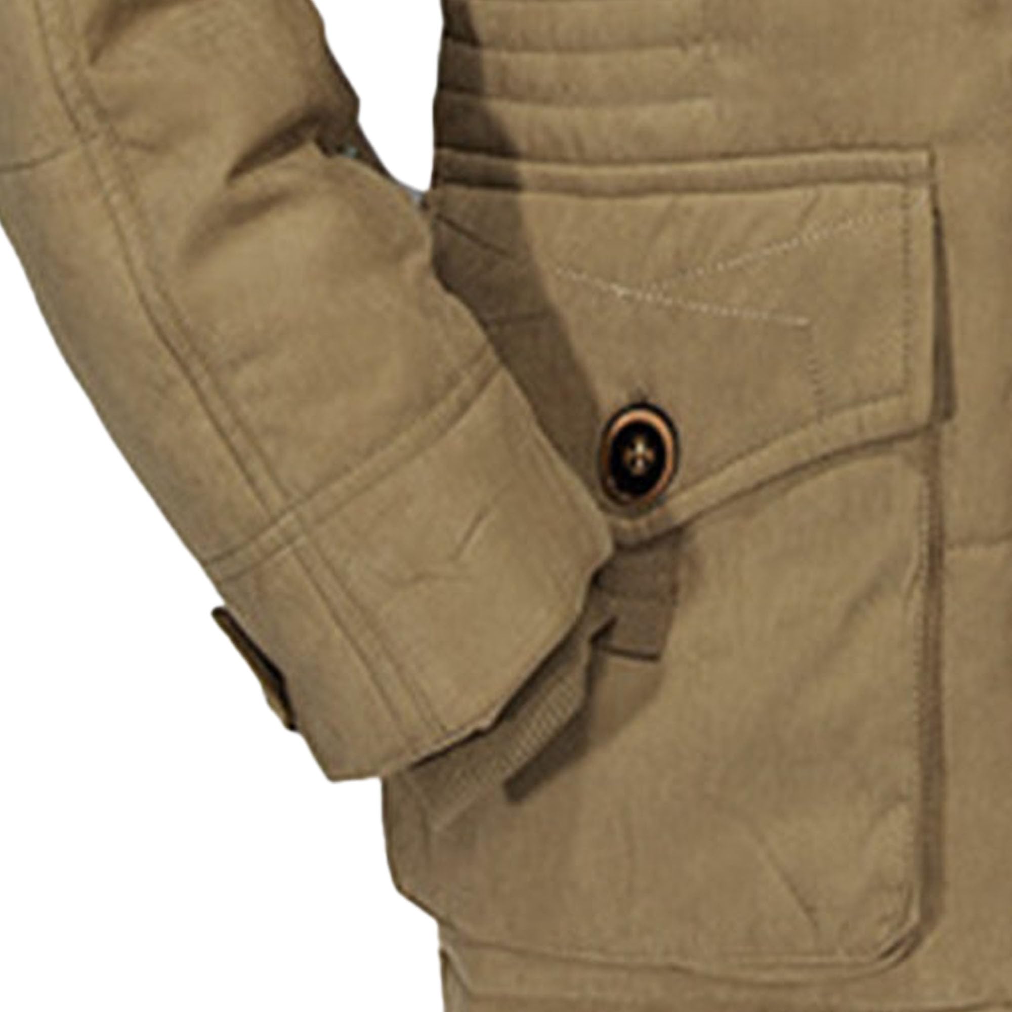 Qolkmuiy-GJ Men's Winter Long Cotton Coat Casual Thicken Warm Parka Jacket Mid Long Outerwear Coats with Pockets (Khaki,6X-Large)