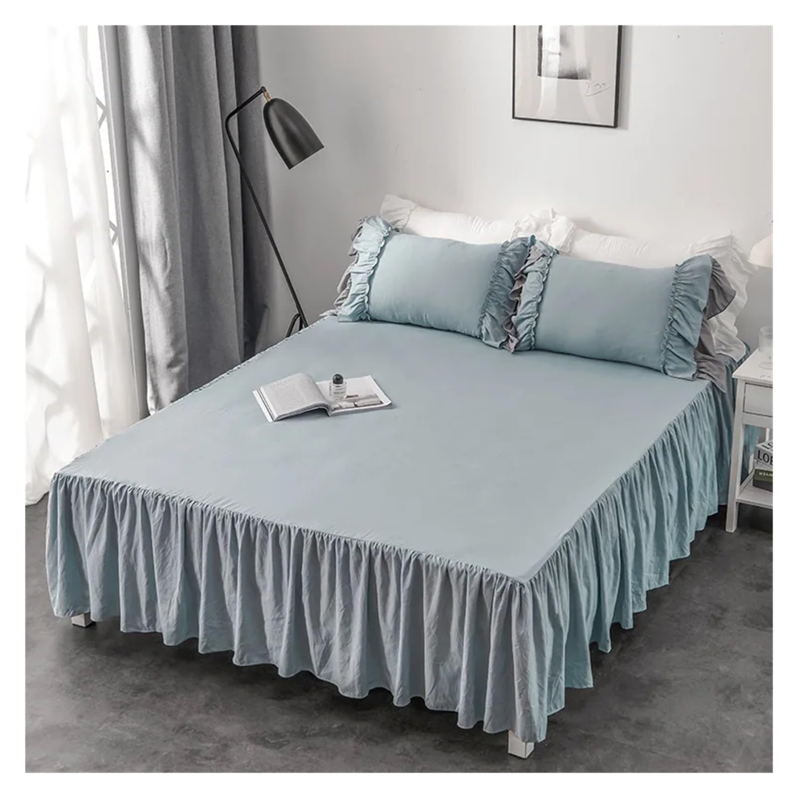 Elegant Princess BedSkirt Non-slip Mattress Cover Ruffled Lace Bedsheet Bed Cover Protector Home Bedspread Bed Skirt(Blue,1 pc skirt 180x200cm)
