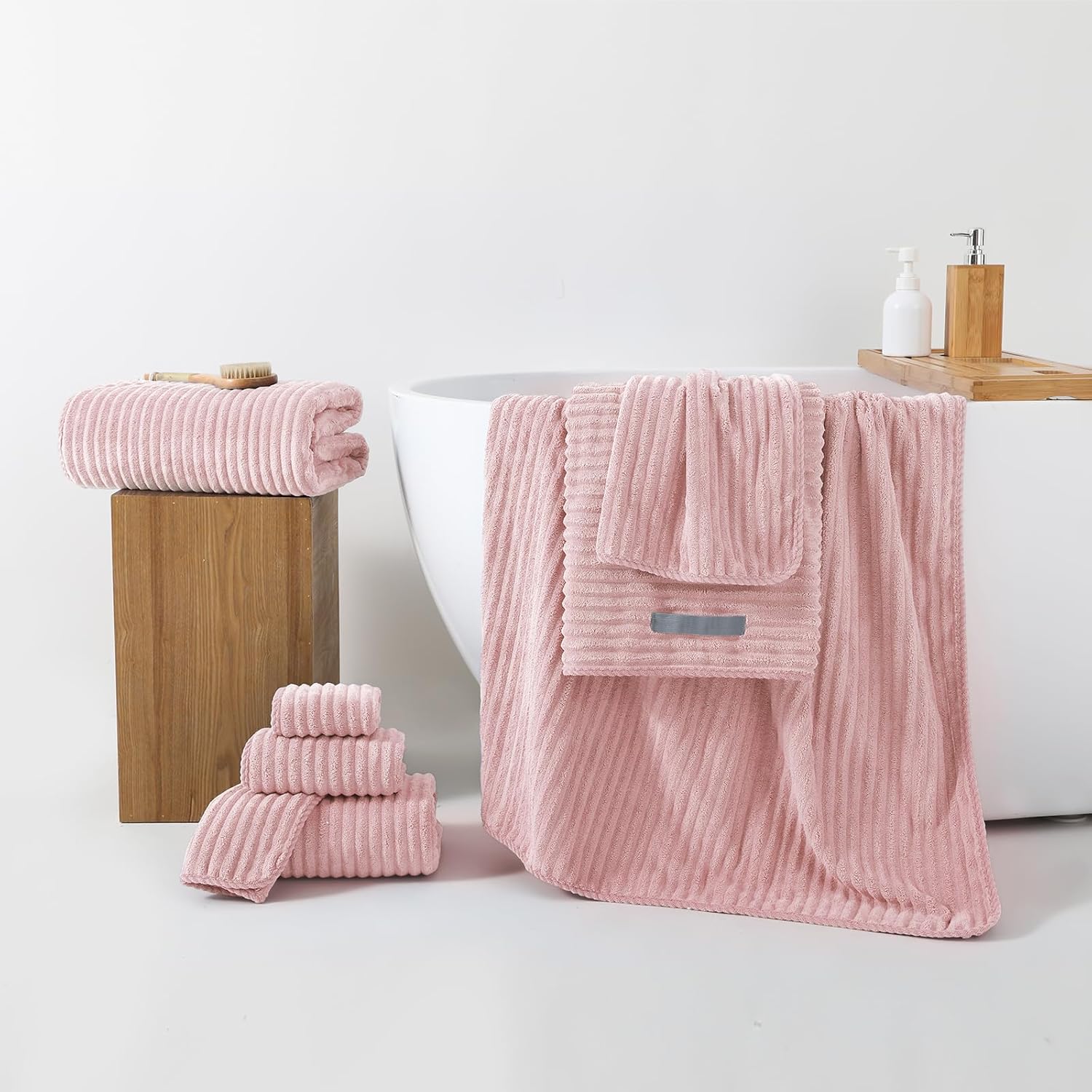 REDKISS Pink Bath Towels Set 8 Piece - Microfiber Bathroom Towels of 8 Large, Highly Absorbent Bath Towel, Soft Shower Towel for Bathroom, Hotel 2 Bath Sheet 2 Hand 2 Washcloths 2 Hair Towel Wrap