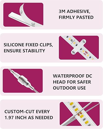 Miniatura 6 de EMITEVER Tira de luces LED impermeables de color blanco neutro 4000 K, cinta de luz LED de 16.4 pies para exteriores de 24 V, IP67, 2.9 Wpies,