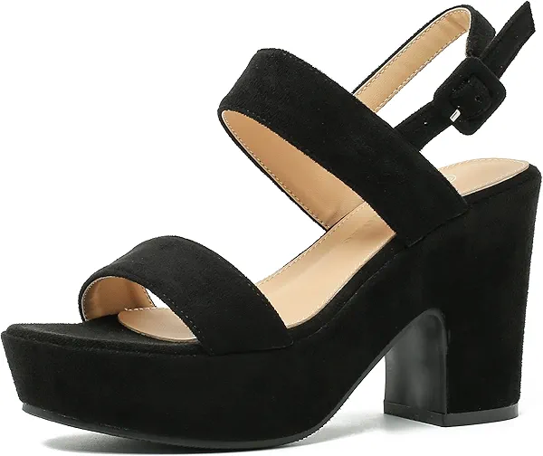 Women's Platform Heels Sandals Block Chunky High Heeled Suede Wedges Sandal Open Toe Ankle Strap Wedding Party Dress Pumps