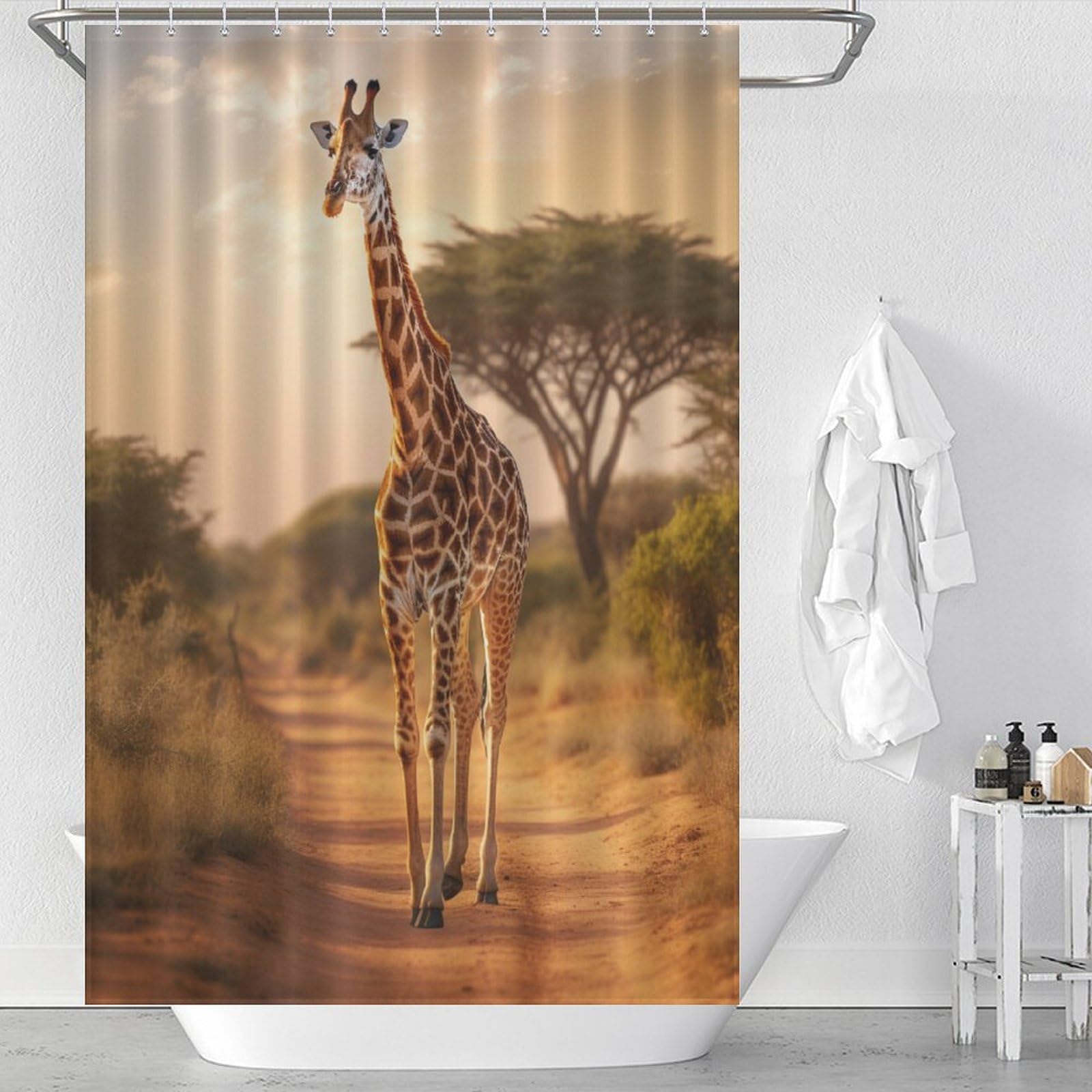 Girafe rideau douche anti-moisissure et lavable en tissu étanche pour baignoire