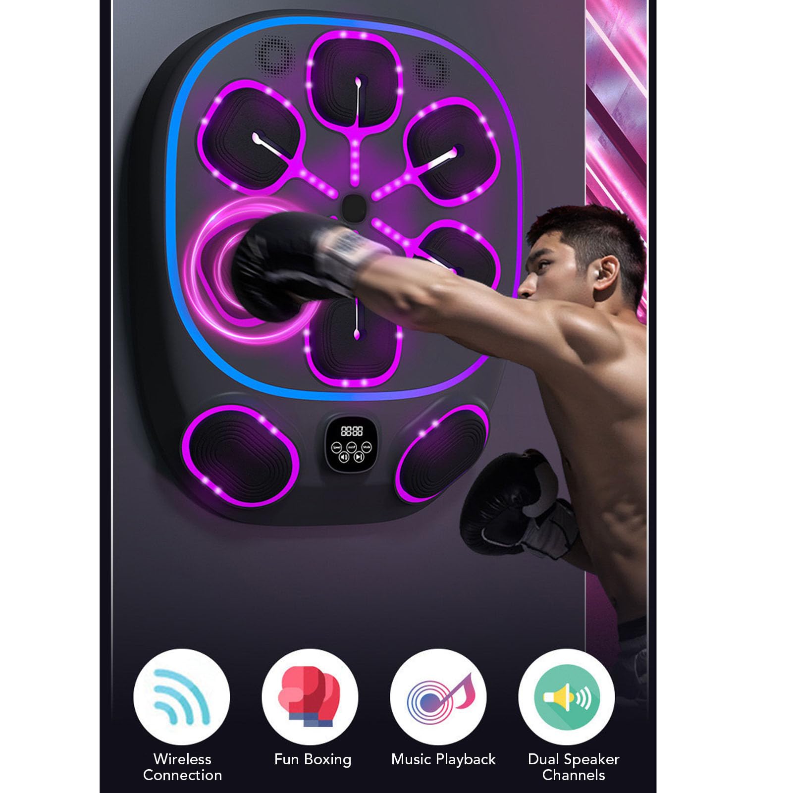 Punching Machine, Entrenador de Boxeo Montado en la Pared Inteligente con Modos de Música y Objetivo Electrónico para Adultos de Gimnasio en Casa