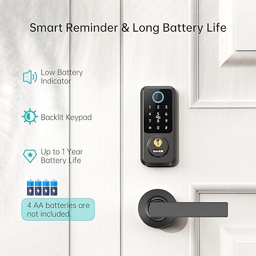 Miniatura 6 de Cerraduras de puerta inteligentes para puerta delantera Juego de 2 manijas de palanca, cerrojo de cerradura de puerta de entrada sin llave, juego de