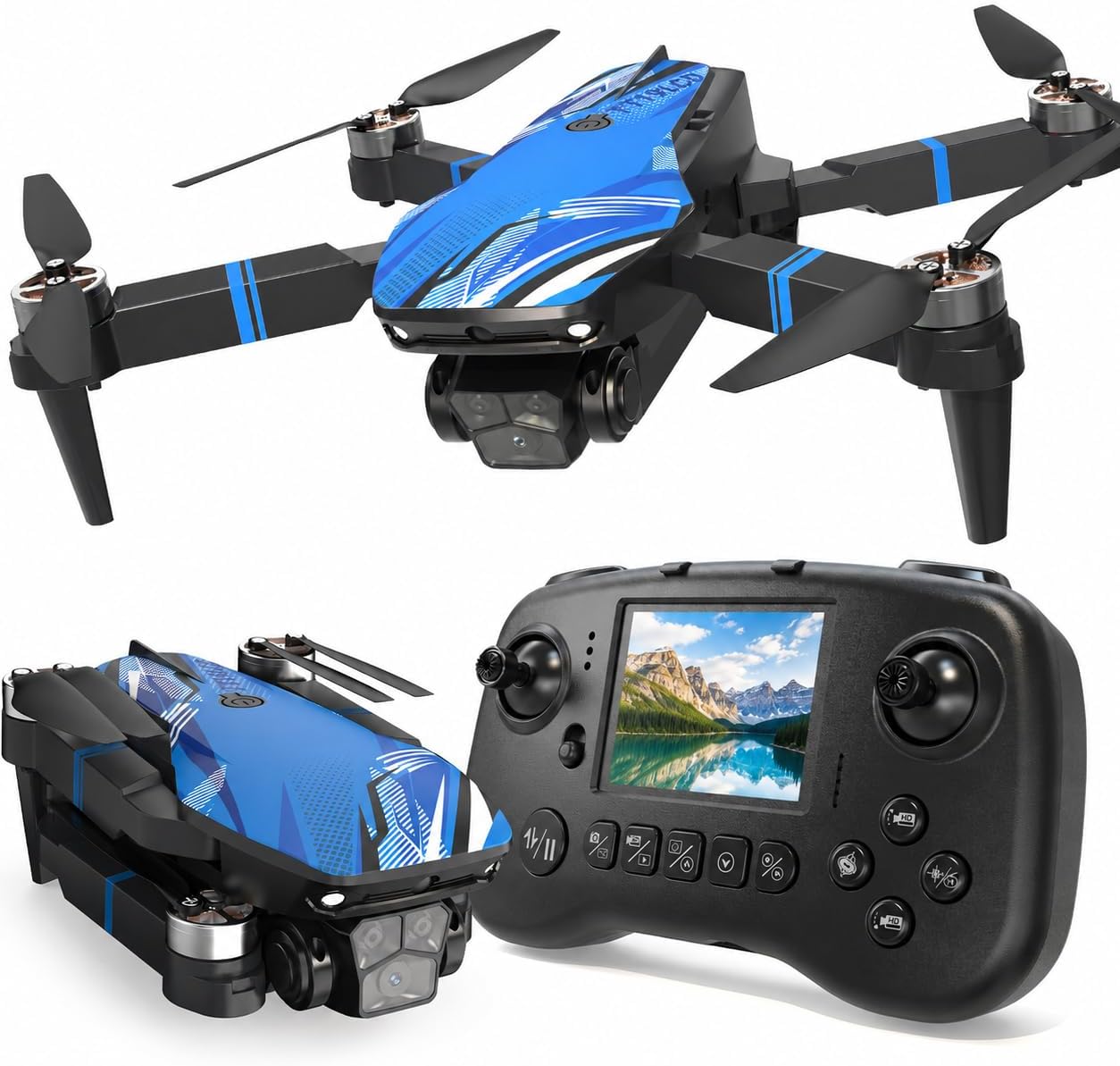 Drone with Camera for Adults LCD Screen on Controller, Foldable RC Mini FPV Drones for Beginner, Quadcopter with Brushless Motor Obstacle Avoidance, Support 32G SD Card Under 250 Grams