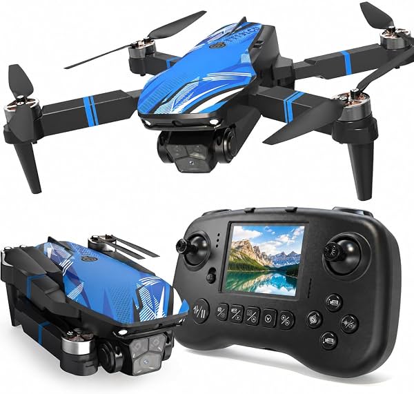 Dron con cámara para adultos con pantalla LCD en el controlador, mini dron FPV RC plegable para principiantes, cuadricóptero con motor sin escobillas y evitación de obstáculos, soporta tarjeta SD de 32G, menos de 250 gramos