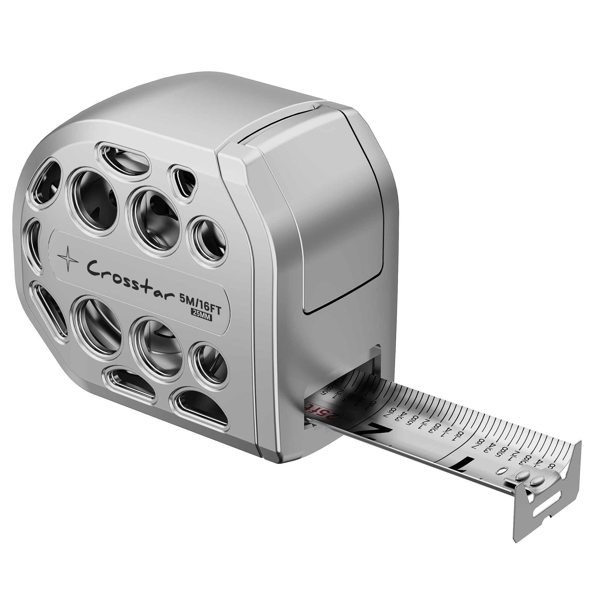 Crosstar Cinta métrica de acero inoxidable autoblocante de 16 pies con graduaciones de doble cara, cinta métrica retráctil impermeable, diseño hueco duradero, construcción fácil de limpiar para