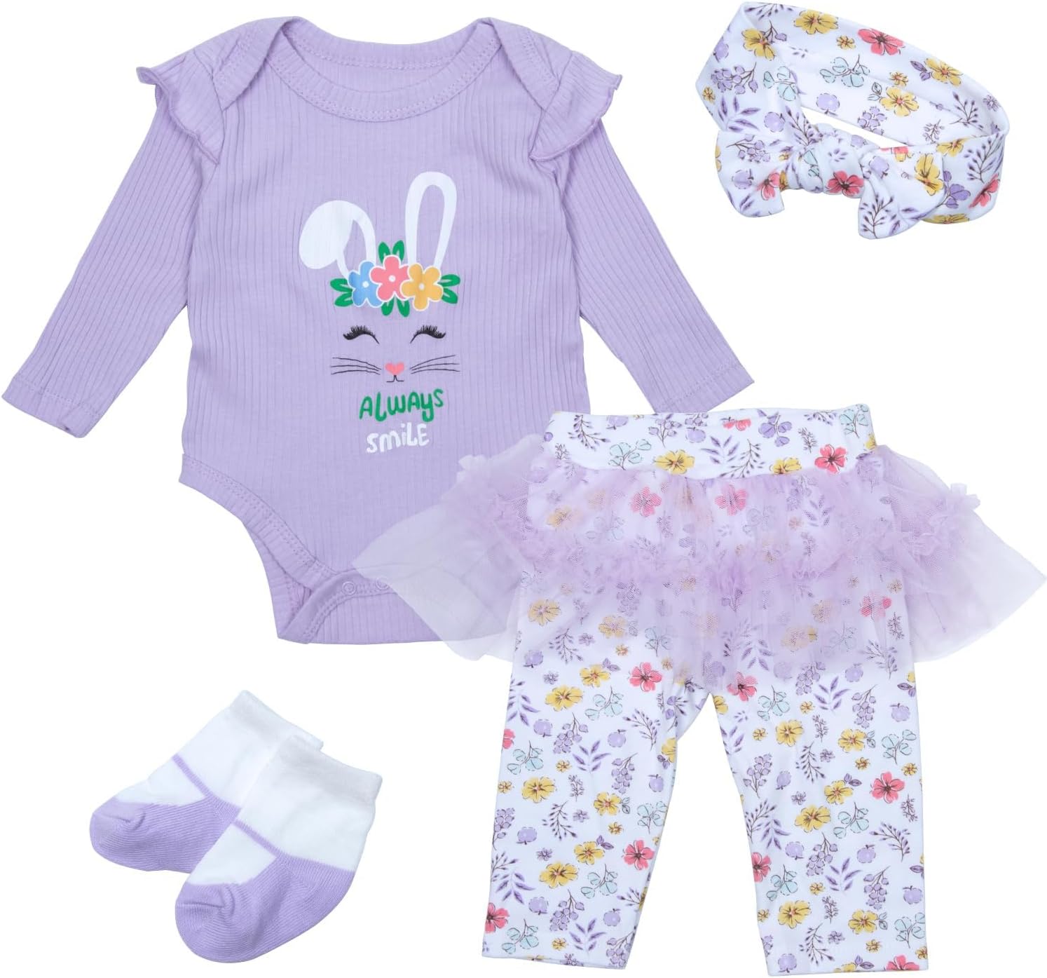 4 Pcs Reborn Baby Doll Clothes 20-22 Inch Girl Real Life Baby Doll Clothes | 22 Inch Reborn Baby Doll Clothes Girl Purple Rabbit Pajamas with Headband Ropa Para Bebe Reborn Girl Doll Care Set