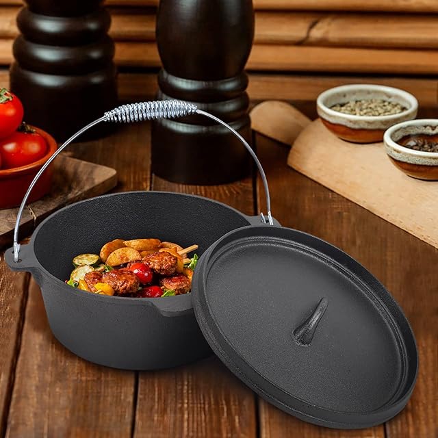 Warmiehomy Dutch Oven 4.5L Outdoor Camping Pot Cast Iron Pot with Lid Pre-Seasoned Cast Iron Cooking Pot