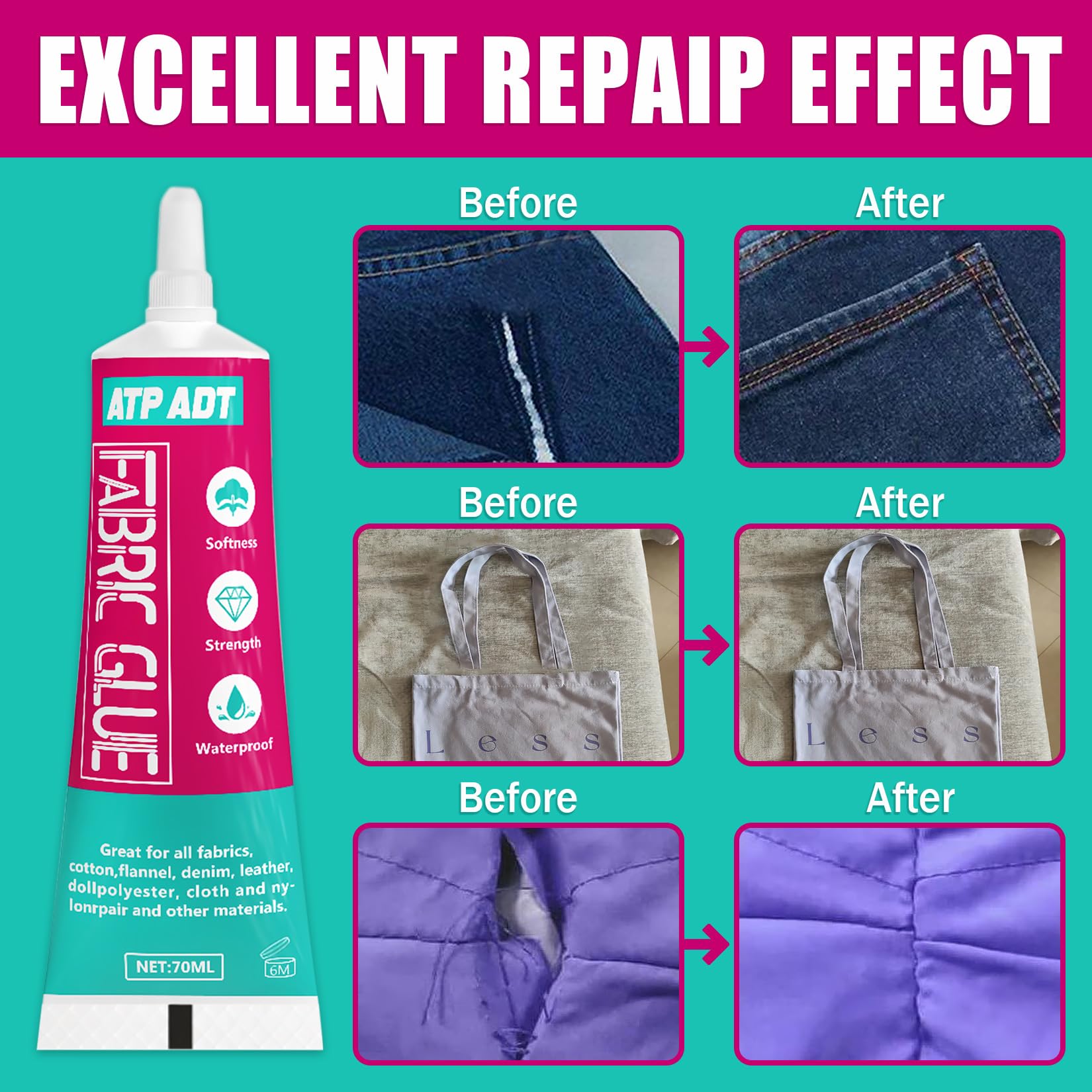 Colla Per Tessuti Trasparente - 2 Flaconi Da 60ml, Resistente Ai Lavaggi, Per Riparazioni - Foto 4