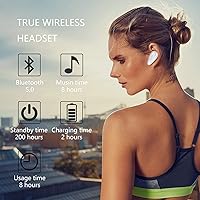 Vista 5 de Auricular Bluetooth, auriculares inalámbricos V5.0 para teléfono celular, 8 horas de conversación con micrófono con cancelación de ruido, control