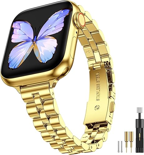 MioHHR Correas de metal delgadas compatibles con Apple Watch Ultra 2 1 (1.73 pulgadas), Series 987 (1.61 pulgadas), Series SE 654 (1.57 pulgadas,