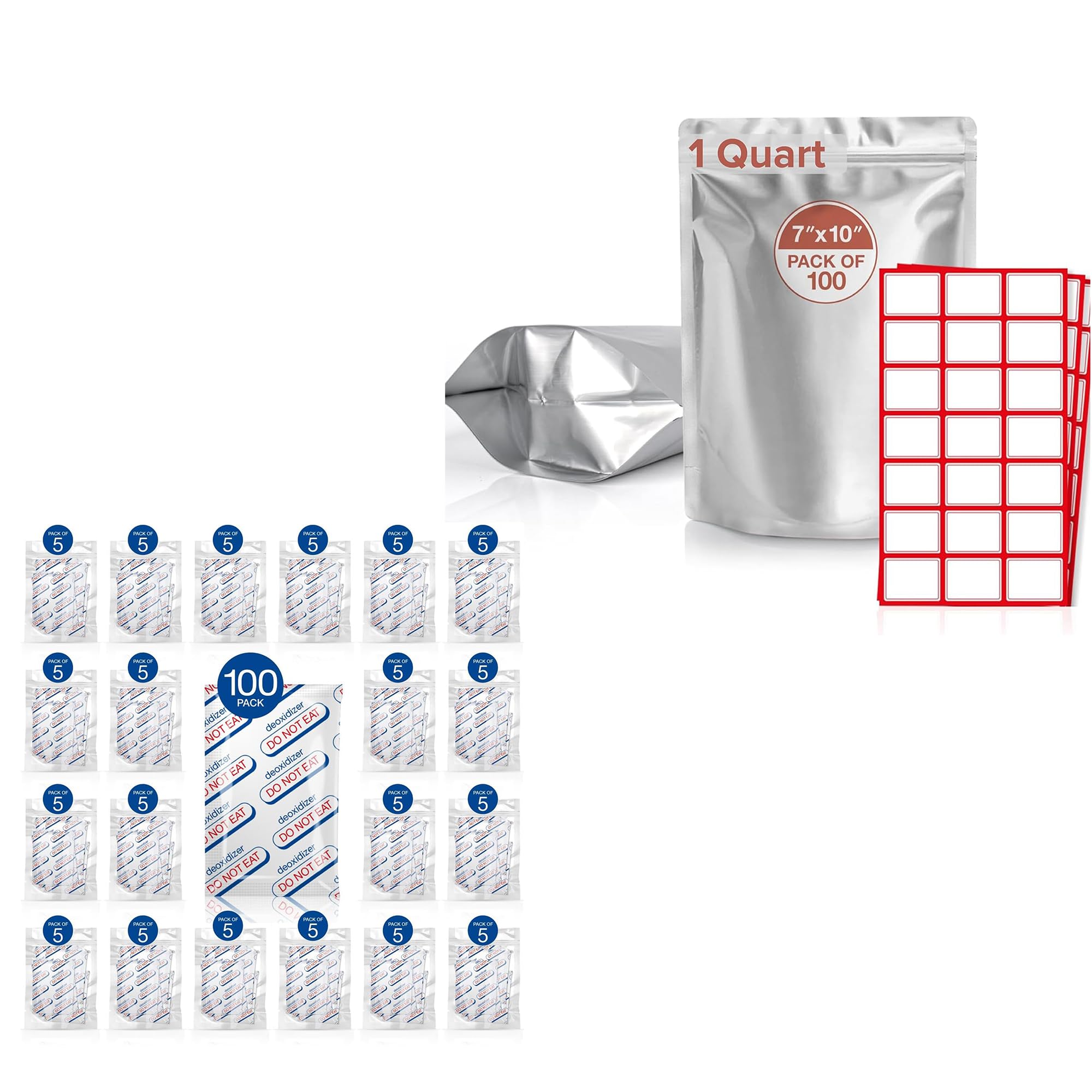 100x Mylar Bags (1 Quart) with 100x Oxygen Absorbers (400cc)