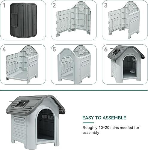 Miniatura 17 de YITAHOME Dog House Outdoor Plastic Doghouse Water Resistant Pet House with Adjustable Skylight and Elevated Base for Small, Medium, and Large Dogs