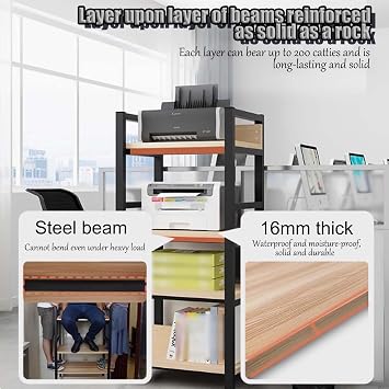 Printer Stand for Desk,Floor-Standing Printer Stand,Printer Stand Adjustable,Copier Shredder Rack,3-Tier Printer Table,for Office Living Room Fax Machine Scanner(160cm/63in)