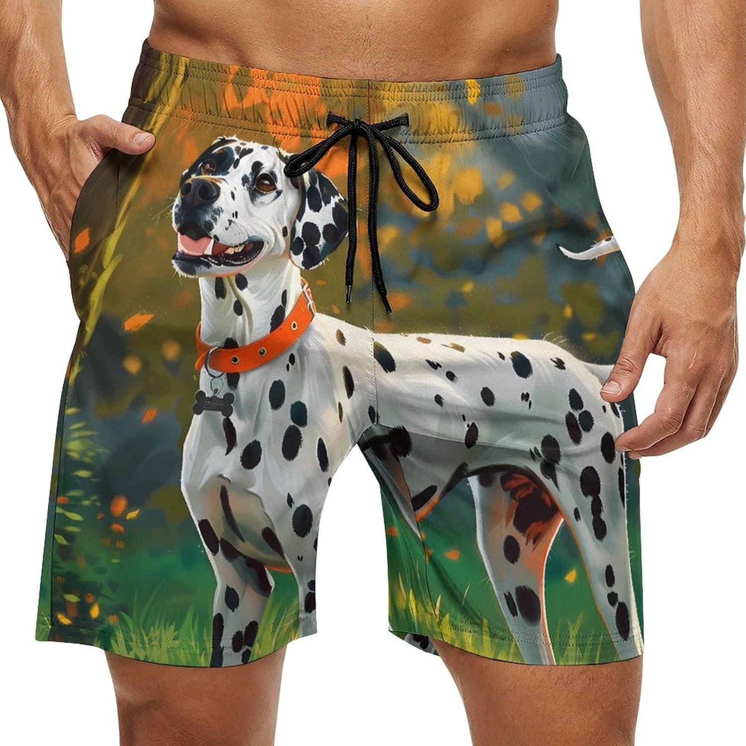 Dalmatian Dog Painting Casual Men's Swim Trunks Novelty Summer Beach Shorts Swimwear with Pocket