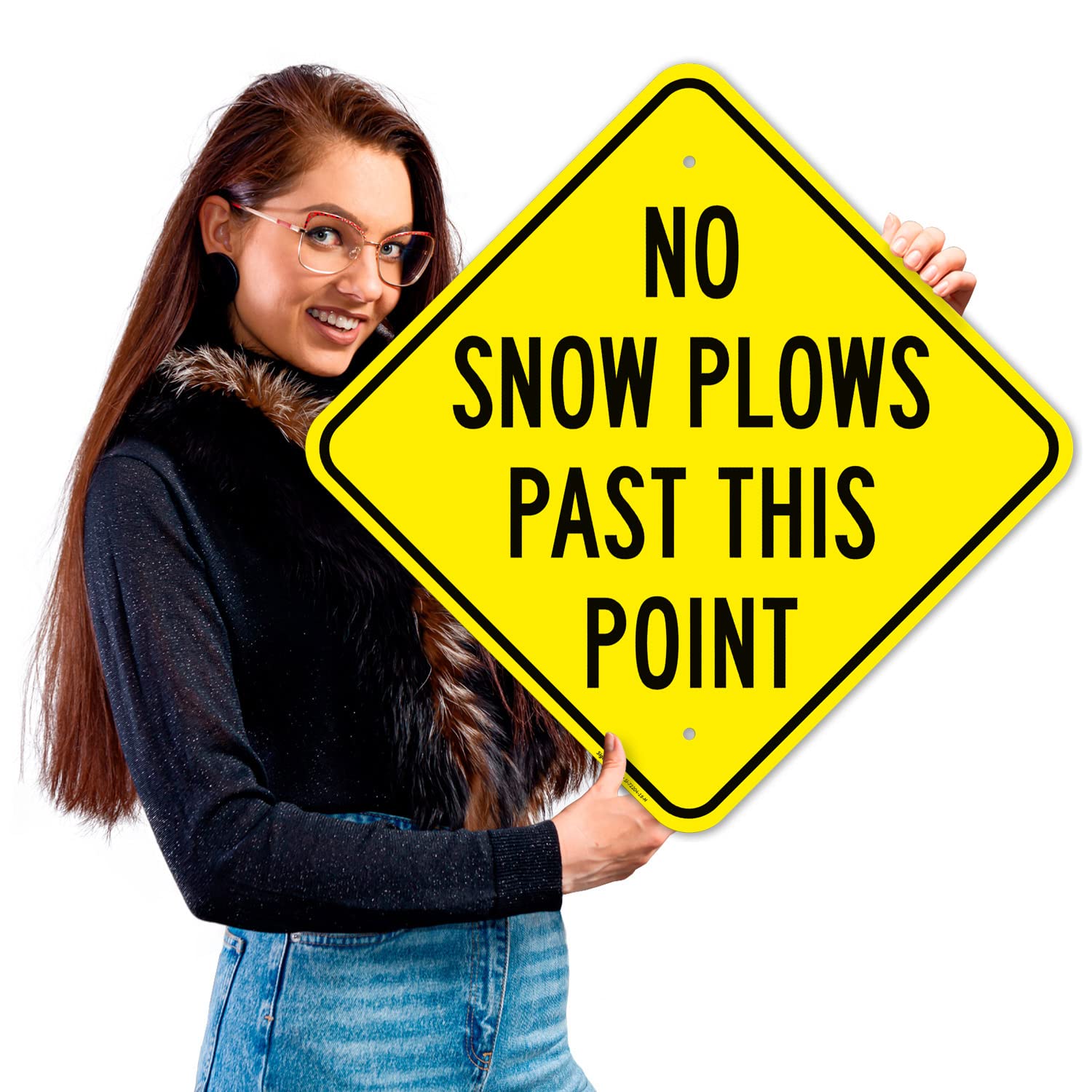 No Snow Plows Past This Point Sign, 18x18 Inches, Rust Free .063 Aluminum, Fade Resistant, Made in USA