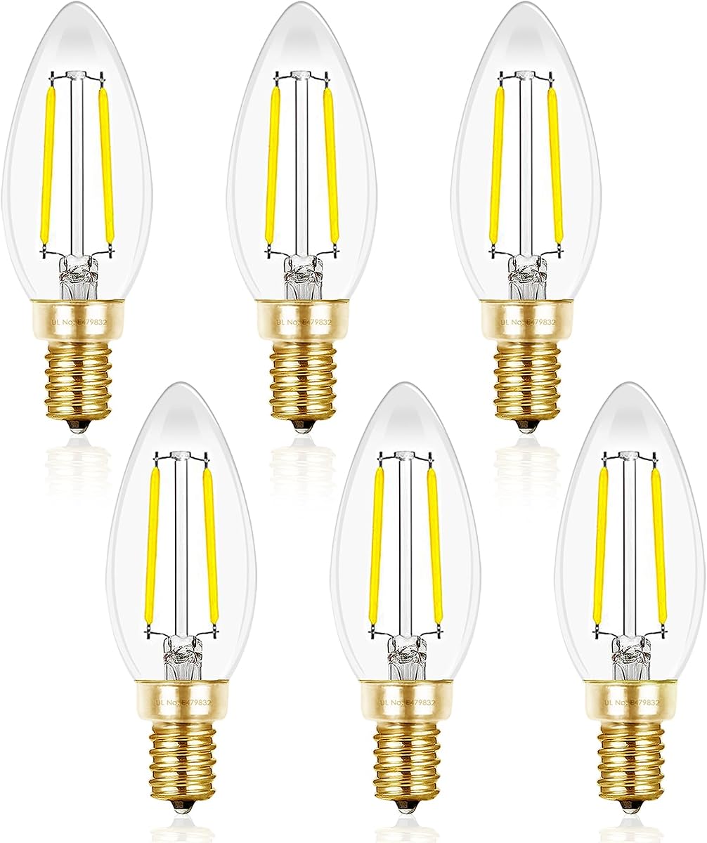Hizashi Candelabra Light Bulbs 25W Eq, Dimmable 5000K, E12 LED Bulb, 6PCS | 90+ CRI, 200LM, Daylight White, Chandelier Light Bulbs, UL Listed, B10 Candle Bulbs