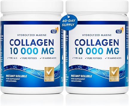 Swedish Nutra Marine Collagen 10,000 mg Unflavoured Powder, 2 x 300 g