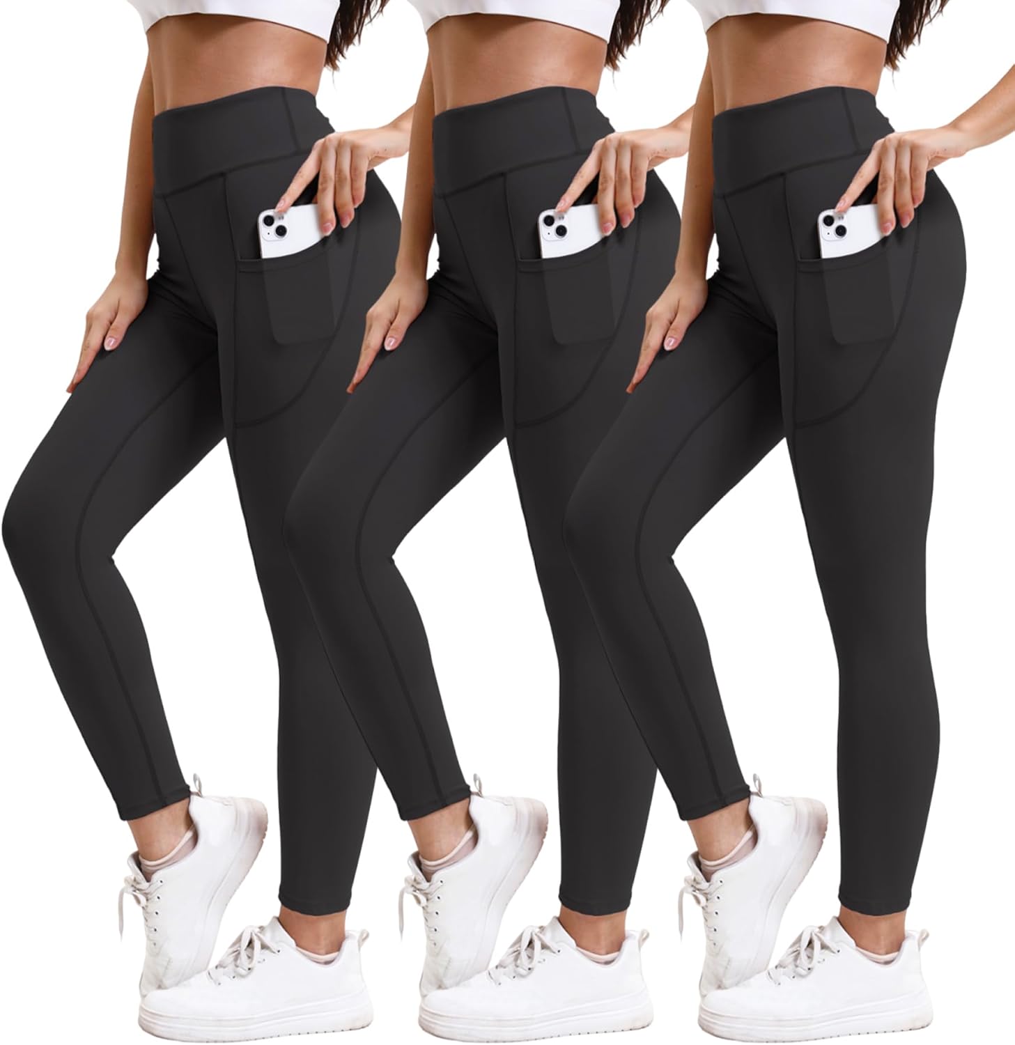 High Waisted Leggings for Women Tummy Control Soft Butt Lifting Capri Yoga Pants with Pockets Workout Leggings