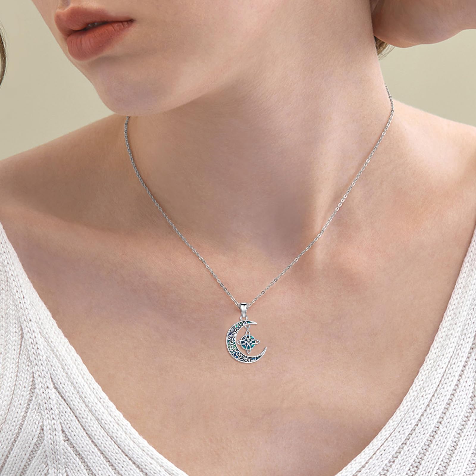 VONALA Collar con colgante de nudo de bruja de plata de ley celta, diseño de nudo de la trinidad, joyería irlandesa de filigrana, regalo para hombres y mujeres, Plata esterlina, Abulón