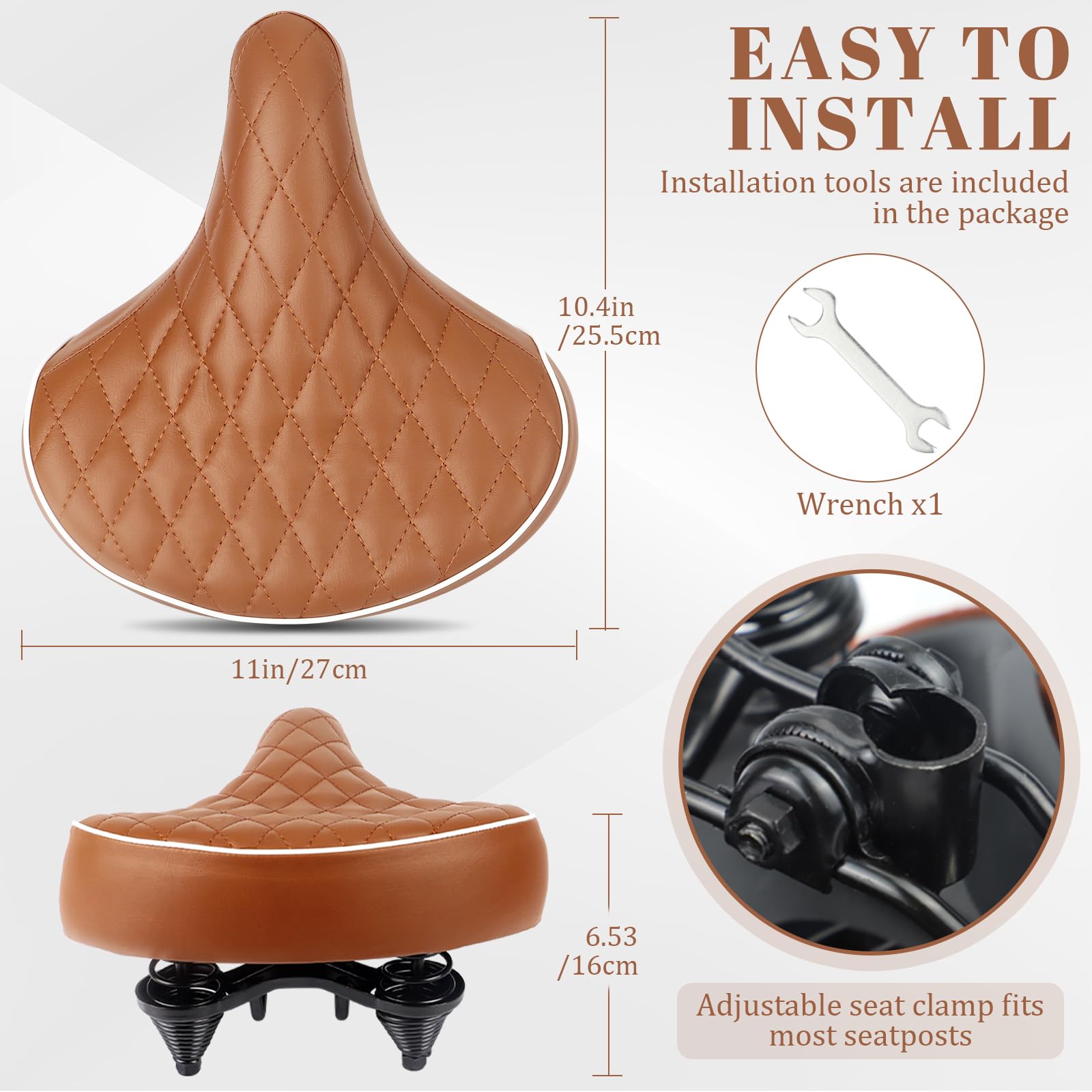 Selle de vélo confortable - Selle de ville de qualité supérieure avec cuir PU, mousse à mémoire de forme et outils - Pour vélo de ville, vélo de trekking, VTT, vélo femme, cruiser et vélo rétro