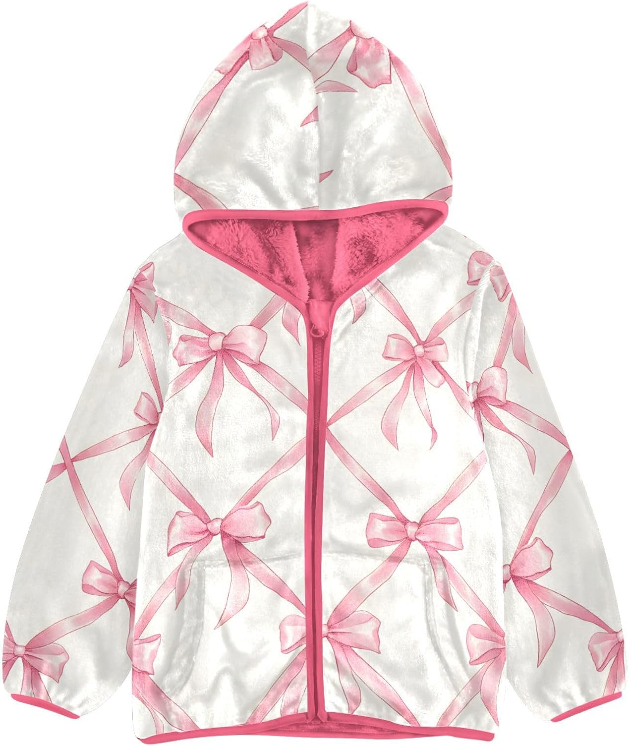 Girls Hoodie Outfit Pink Bow Plaid Pattern Zipper Sweatshirt Coat Fleece Jacket for Kids 3-10T