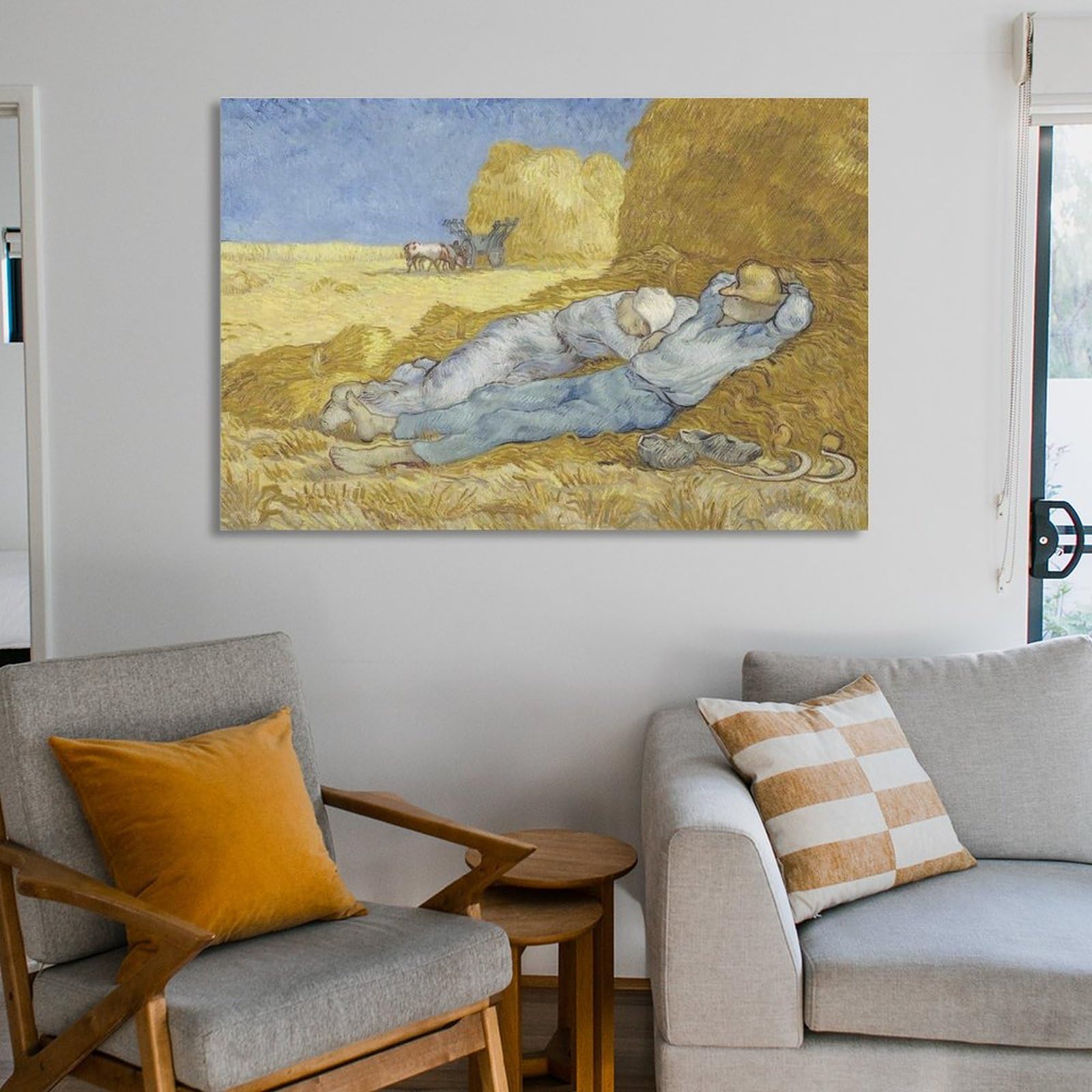 手書き油絵 ゴッホ 昼 仕事の間の休憩 額付 絵画 インテリア 油彩画 手書き油絵 ゴッホ 昼 仕事の間の休憩 額付 絵画 インテリア 油彩画