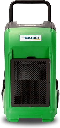 BlueDri BD-76 Commercial Dehumidifier for Home, Basements, Garages, and Job Sites. Industrial Water Damage Equipment - Pack of 1, Green