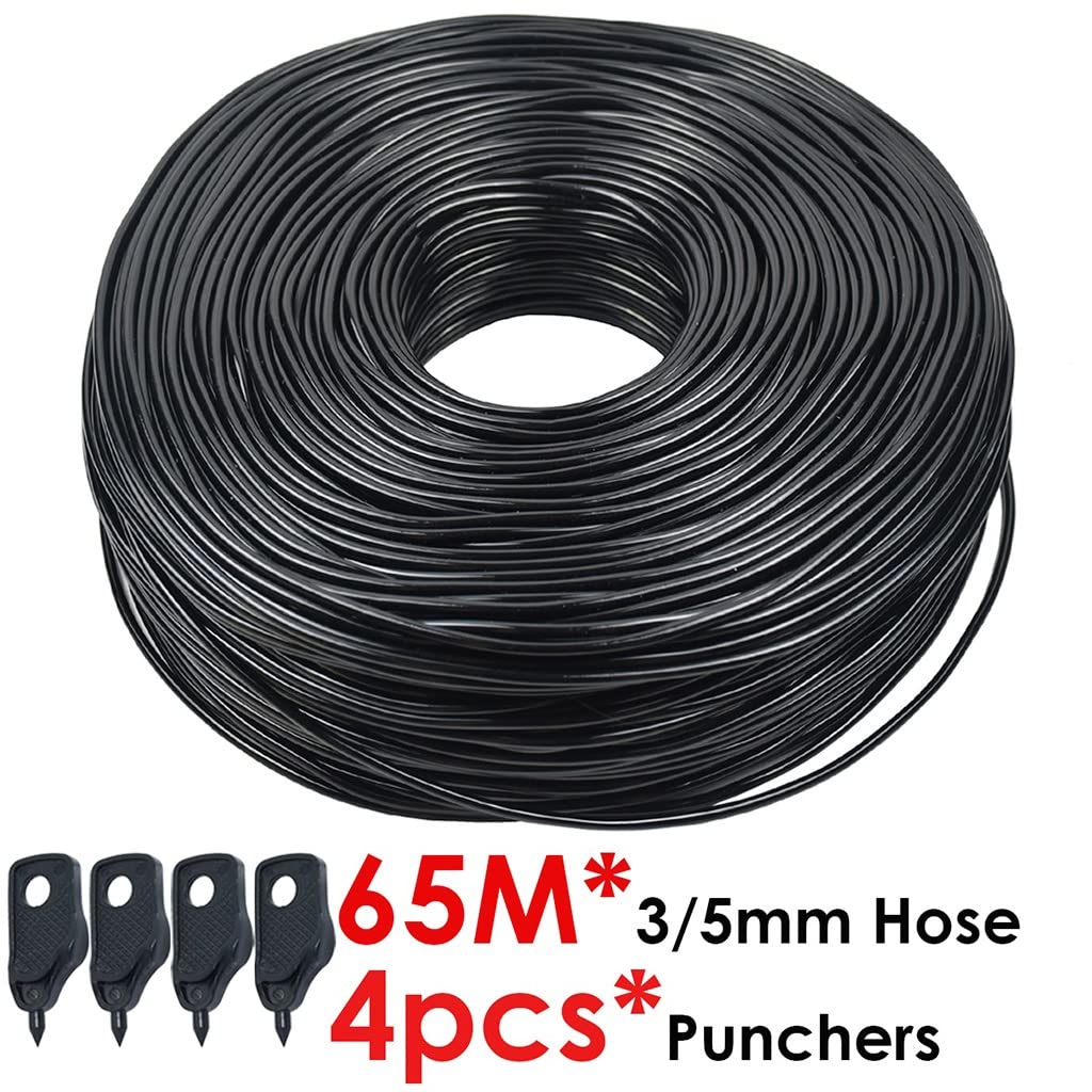 Tubería de riego por Goteo，Tubería Plana Sistema de riego por microgoteo con Manguera de PVC y perforador(65M)