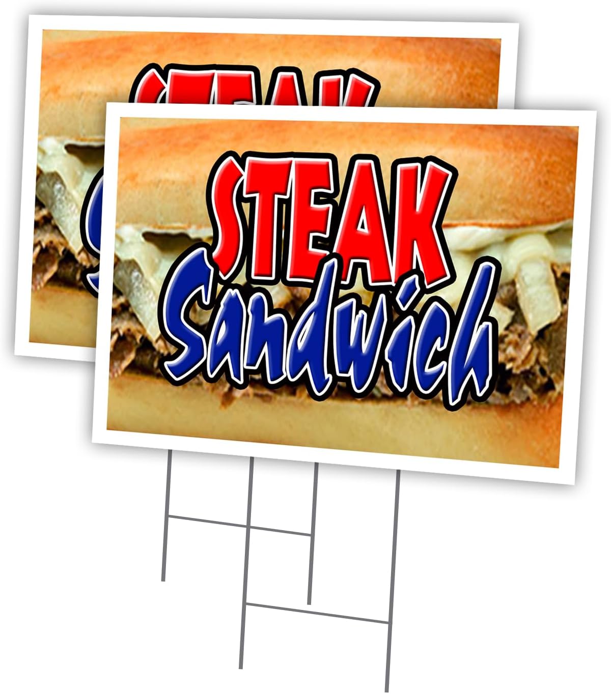 STEAK SANDWICH 18"x24" Yard Sign & Stake | Advertise Your Business | Stake Included Image On Front Only | Made in The USA