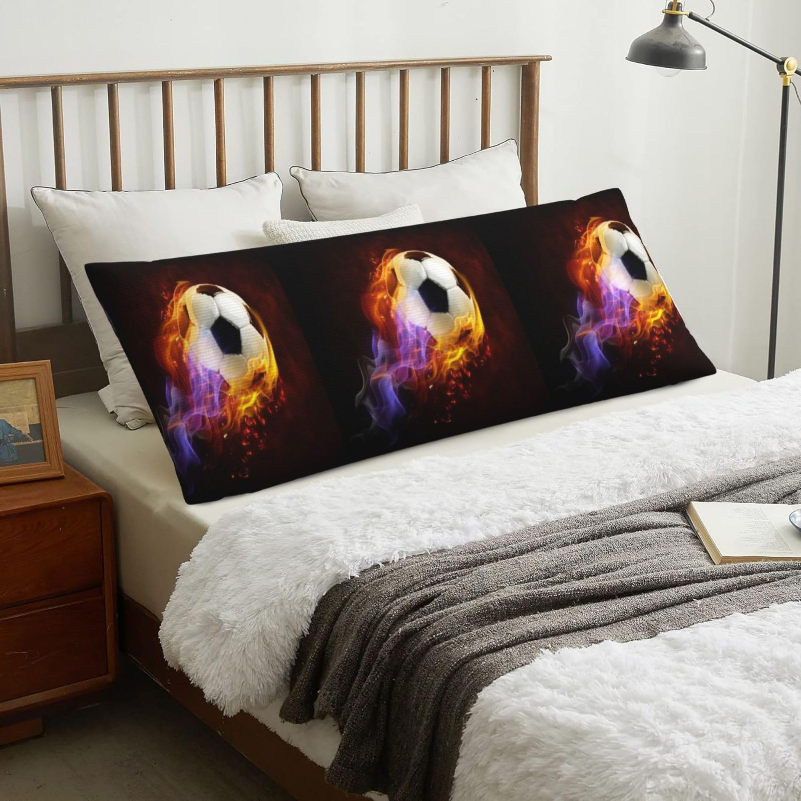 Fire Football, Body Pillow Cover with Zipper,Long Body Pillowcase 20 x 60 in