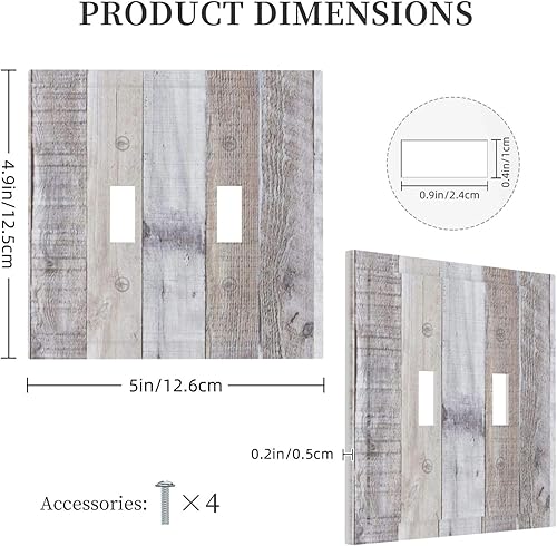 Miniatura 220 de Placa de pared dúplex de receptáculo de dispositivo de 1 gang de madera envejecida blanca gris con veta de tablón, cubierta de enchufe eléctrico de