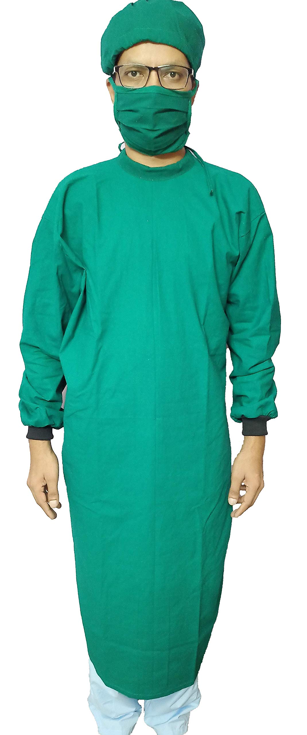 IE Surgical Gown with cotton head cap and cotton face mask, surgical doctor medical gown, REUSABLE, WASHABLE, AUTOCLAVABLE