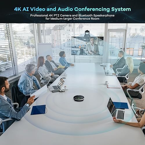 Miniatura 8 de TONGVEO Sistema de cámara de conferencia PTZ de seguimiento automático 4K AI con altavoz Bluetooth y micrófono, zoom óptico 20X, cámara de potencia