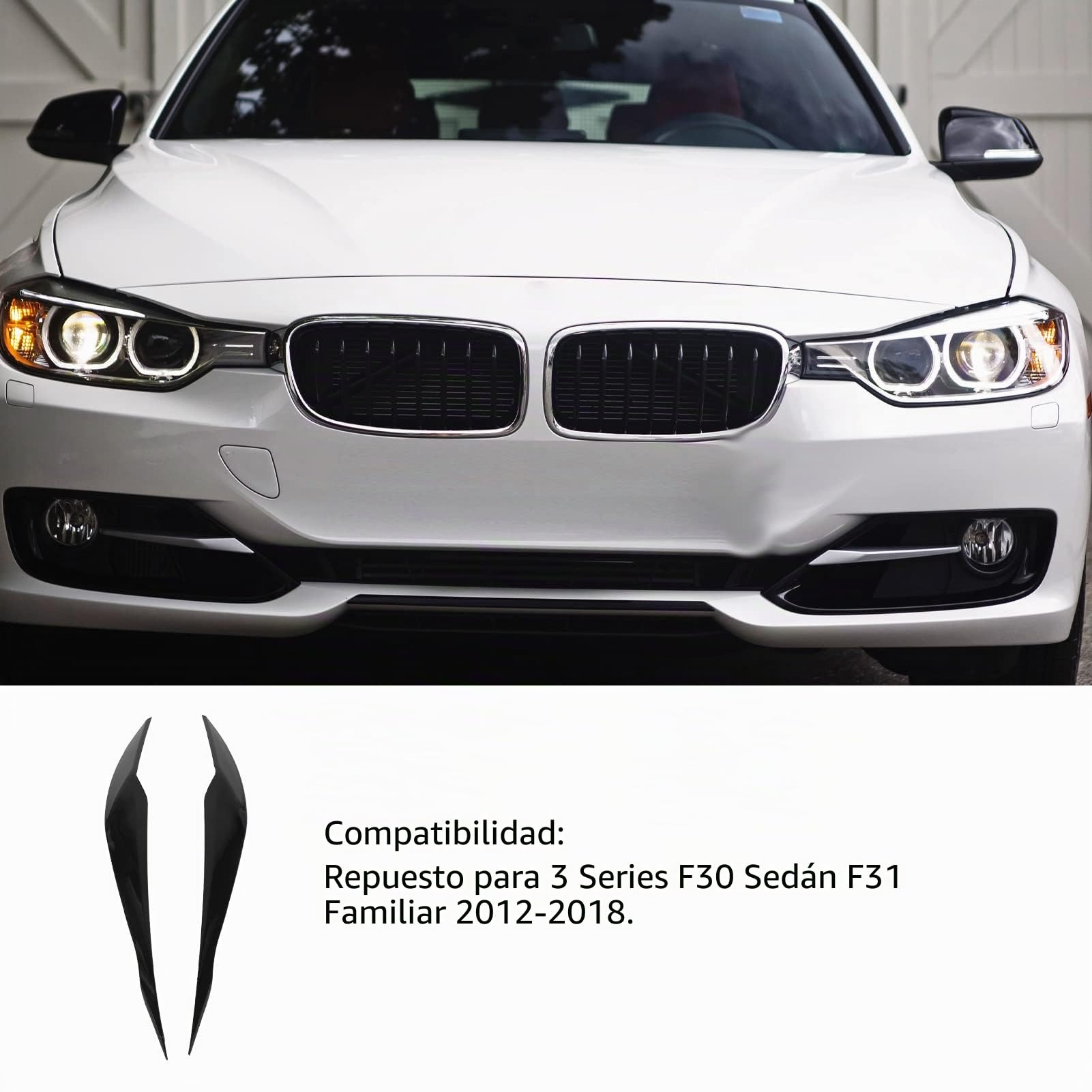 Cejas para Faros Delanteros de Coche, Faros Delanteros para Faros Delanteros, Pegatinas para Párpados de Cejas, Pegatinas para Coche, Embellecedor para Serie 3 F30 F31 2012-2018 (Negro brillante)