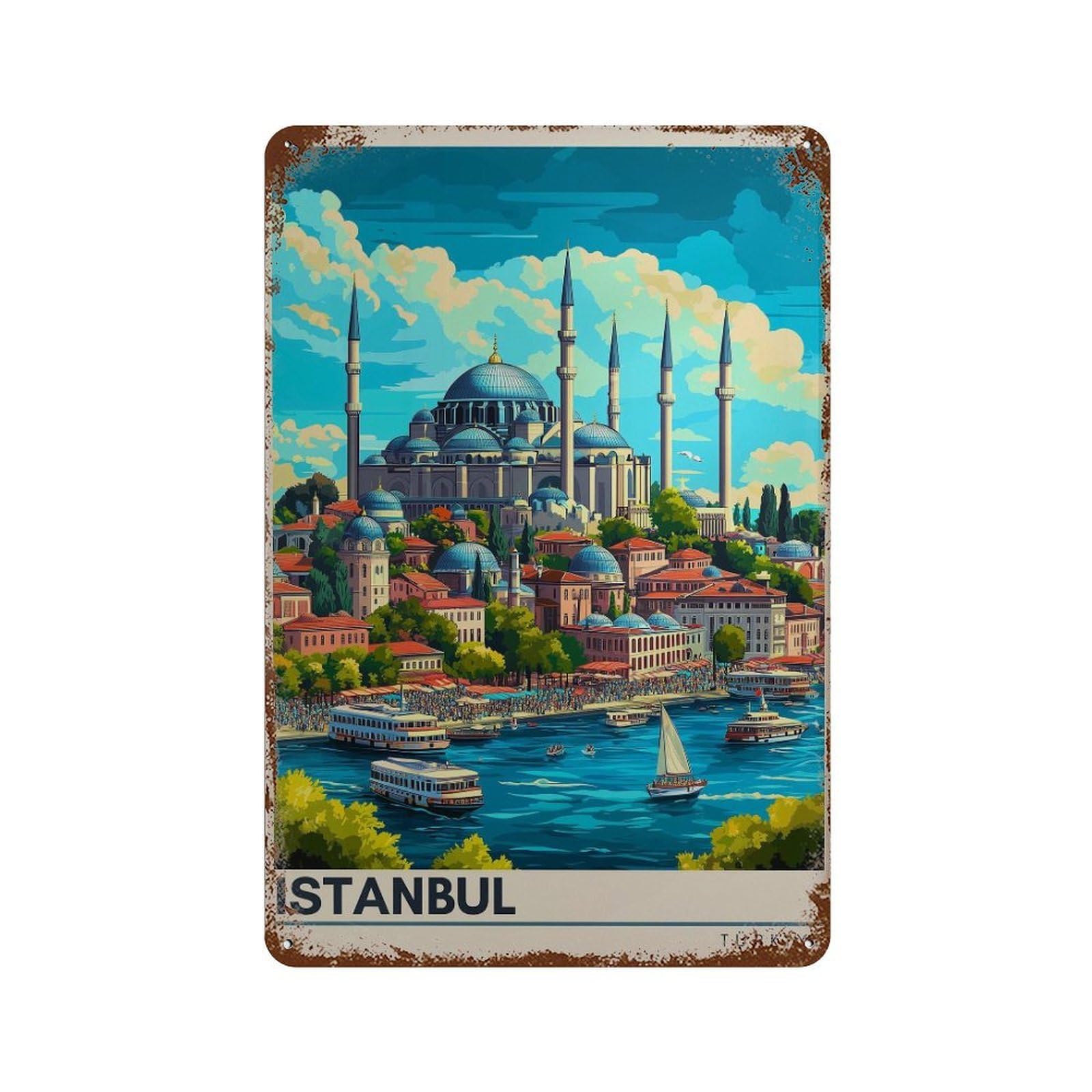 xiaoxiaoshen Istanbul Travel Bosphorus View Turkey Wall Decor Art Metal Tin Poster Modern Home Decor Art Home Bar Shop Decorations Vintage Sign 30x20cm