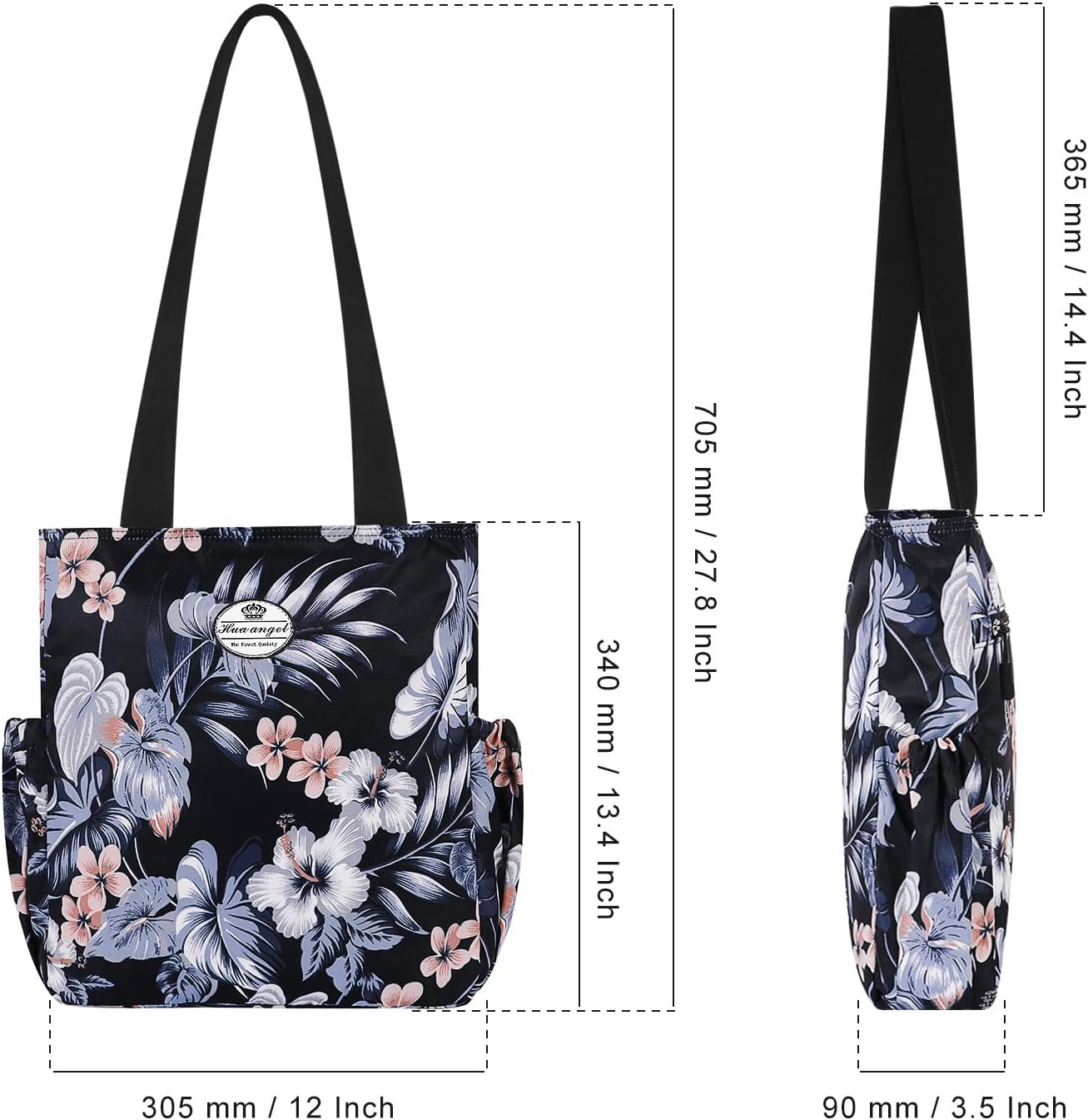 HUA ANGEL Floral Tote Bag - Casual Shoulder Bag Daily Tote Bag with Zipper Gym Travel Shopping Work Handbag for Women - Image 4