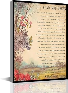 The Road Not Taken Canvas Wall Art,Robert Frost Poetry Quote Poster,Inspirational Literary Print Modern Artwork Painting For Living Room Office Home Decoration 8x12inch-Wooden Framed