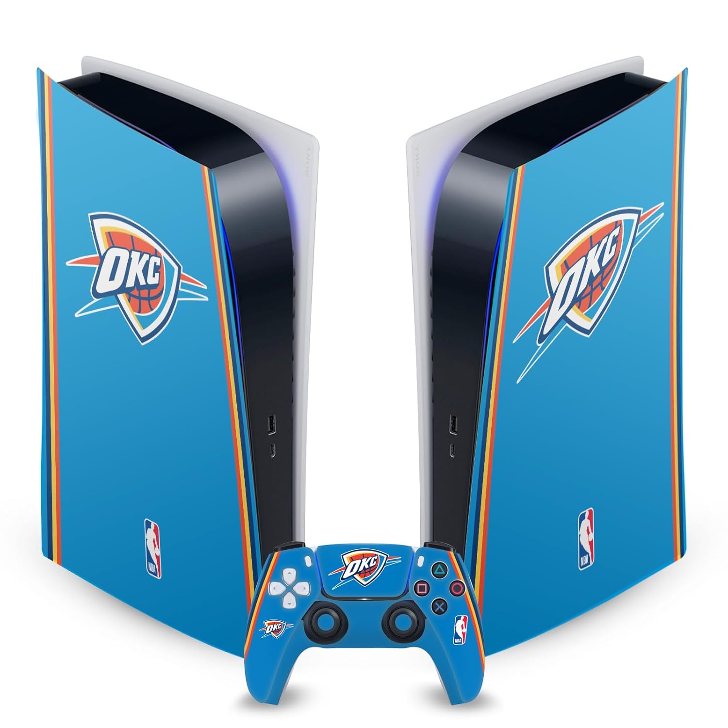 Head Case Designs Officially Licensed NBA Blue Design Oklahoma City Thunder Logo Vinyl Faceplate Gaming Skin Decal Compatible With Sony PlayStation 5 PS5 Digital Edition Console & DualSense Controller