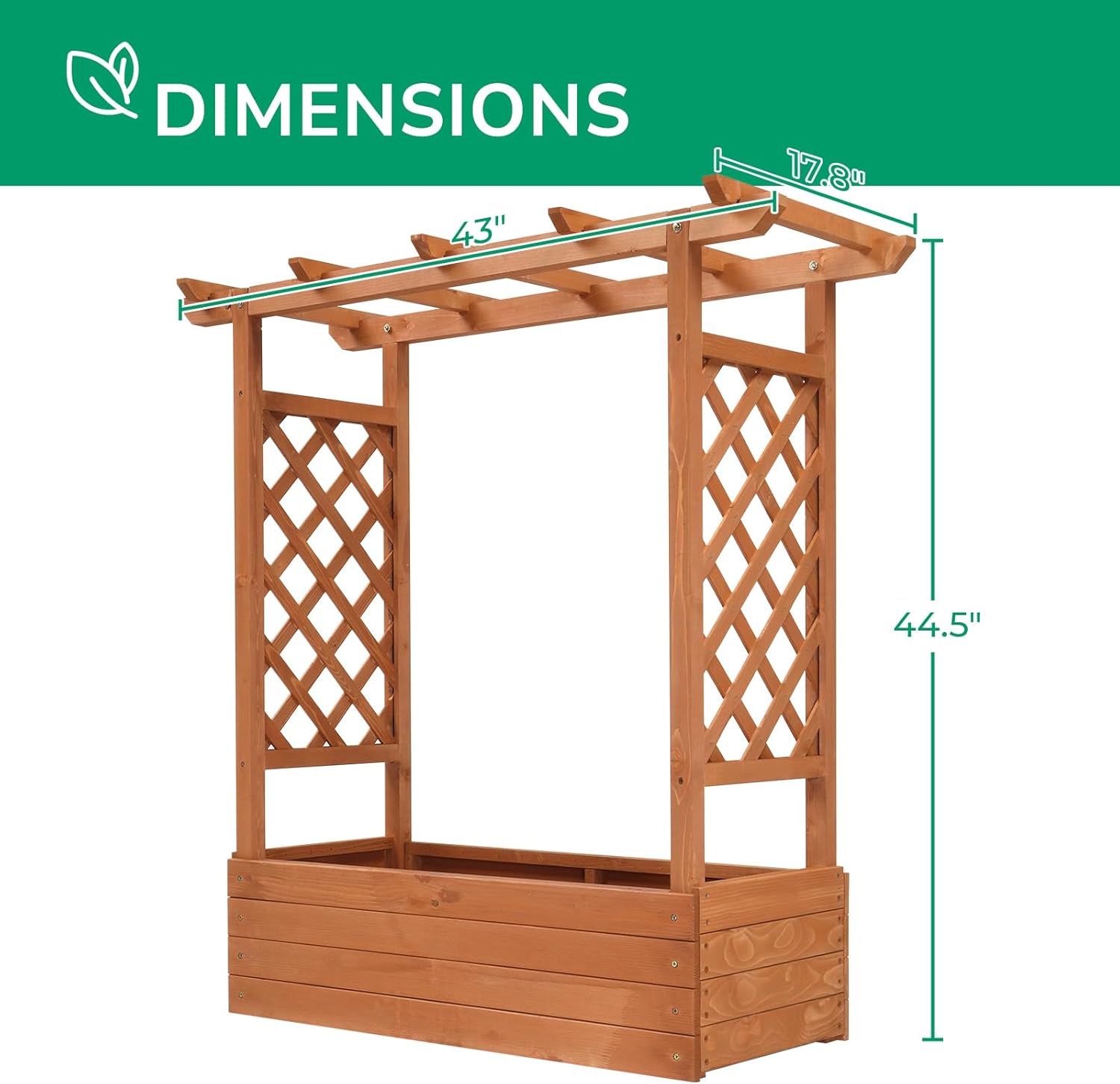 Outvita Raised Garden Bed with Trellis, Wood Planter Box with Hanging Roof, Side Trellis and Drainage Holes, Above Ground Elevated Garden Bed for Outdoor Climbing Plants Vines Vegetables (Teak Color)