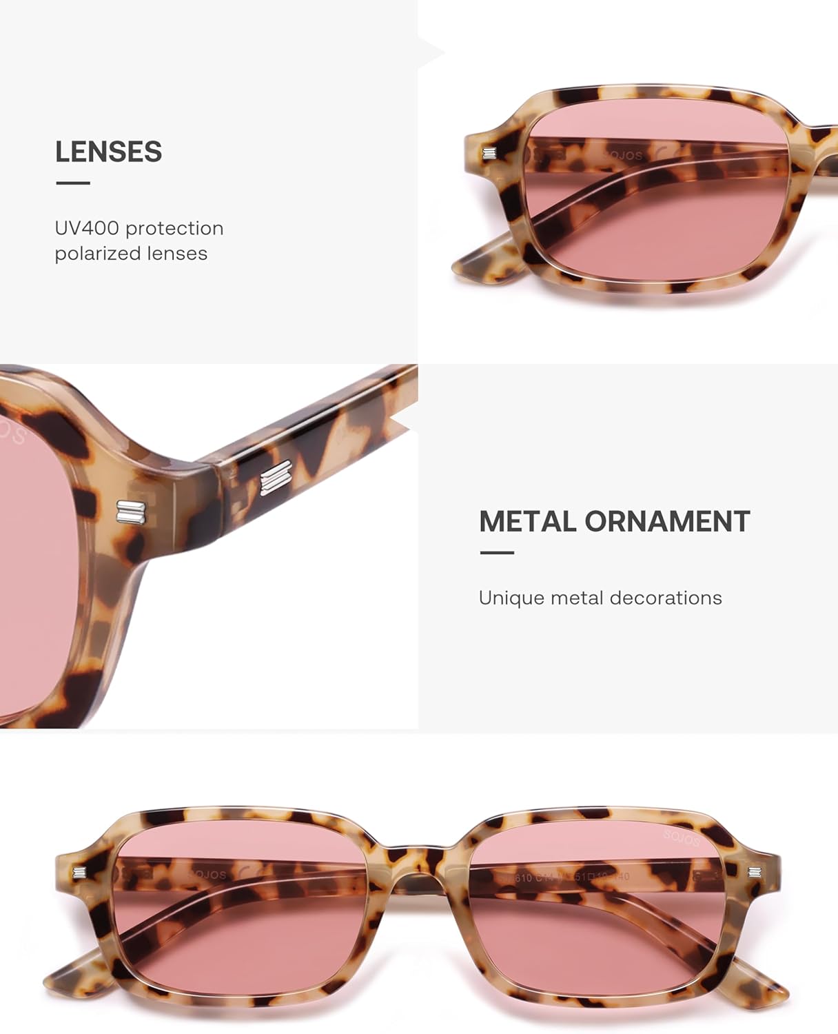 SOJOS Trendy Rectangle Polarized Sunglasses Womens Mens, Small Retro Fashion Thin Slim Square Sunnies SJ2610 - Image 4