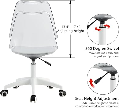 Acrylic Clear Desk Chair Modern Home Office Ghost Chairs with Wheels Cute Armless Rolling Vanity Plastic Chair with Adjustable Height (Clear)