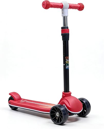 Baroni Toys Patinete de 3 ruedas para niños a partir de 3 años, ruedas LED luminosas sin pilas, manillar ajustable en 3 alturas, freno trasero, diseño ergonómico y estable, 52 x 25 x 81 cm