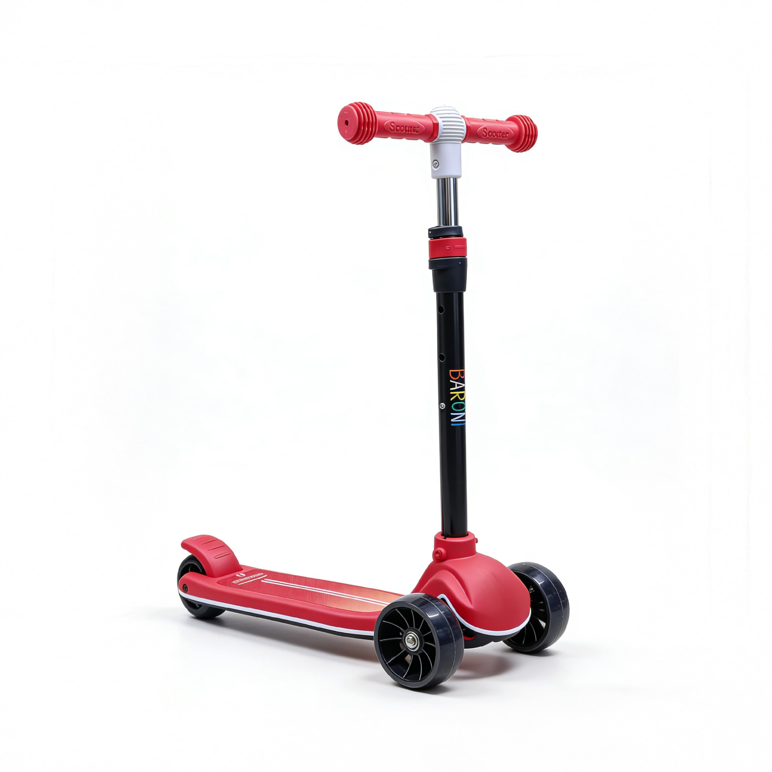 Baroni Toys Patinete de 3 ruedas para niños a partir de 3 años, ruedas LED luminosas sin pilas, manillar ajustable en 3 alturas, freno trasero, diseño ergonómico y estable, 52 x 25 x 81 cm