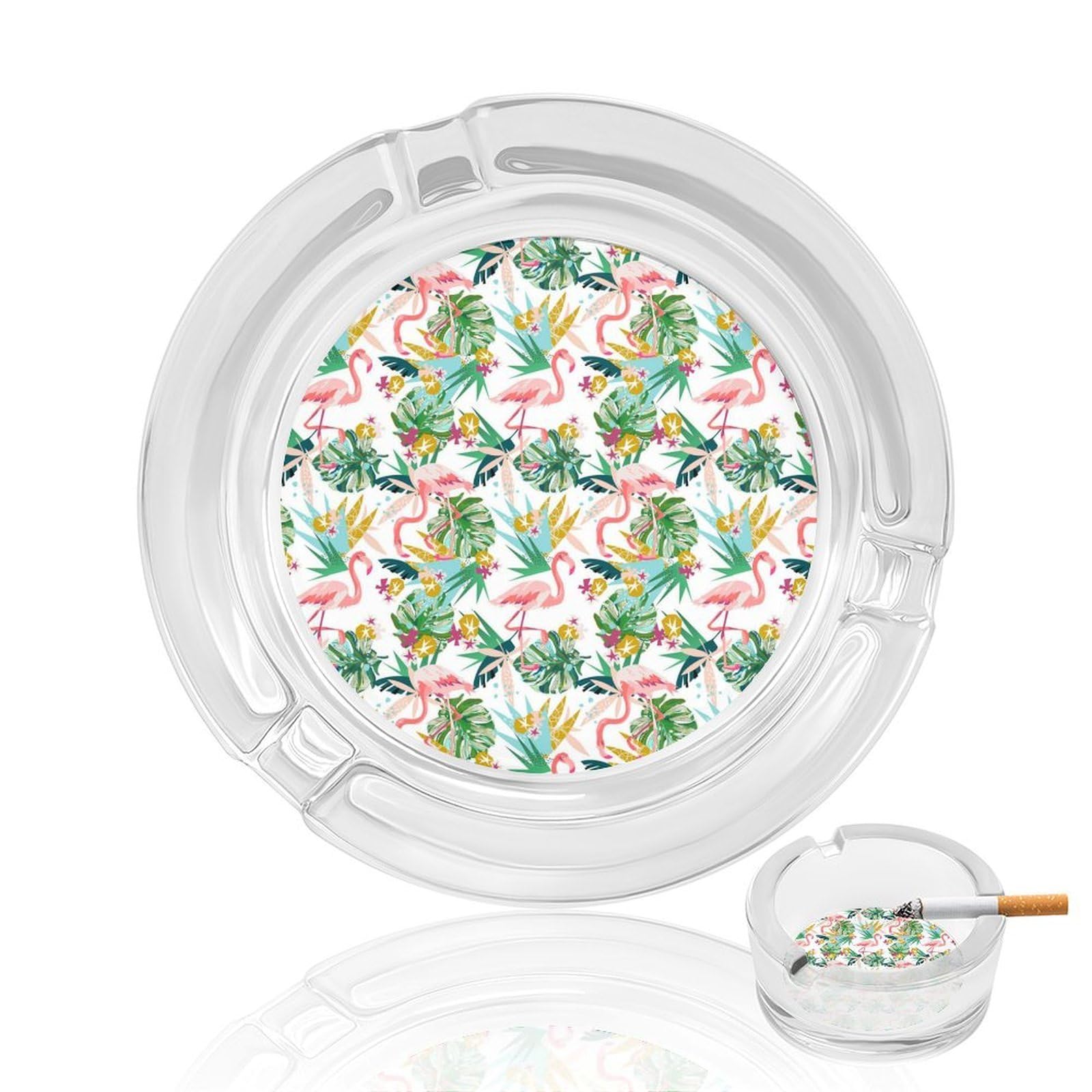 Nclqvjxzkhw Style Tropical Pink Flamingo Glass Ashtray Round Ash Tray Smoking Trays For Home Garden Outdoor