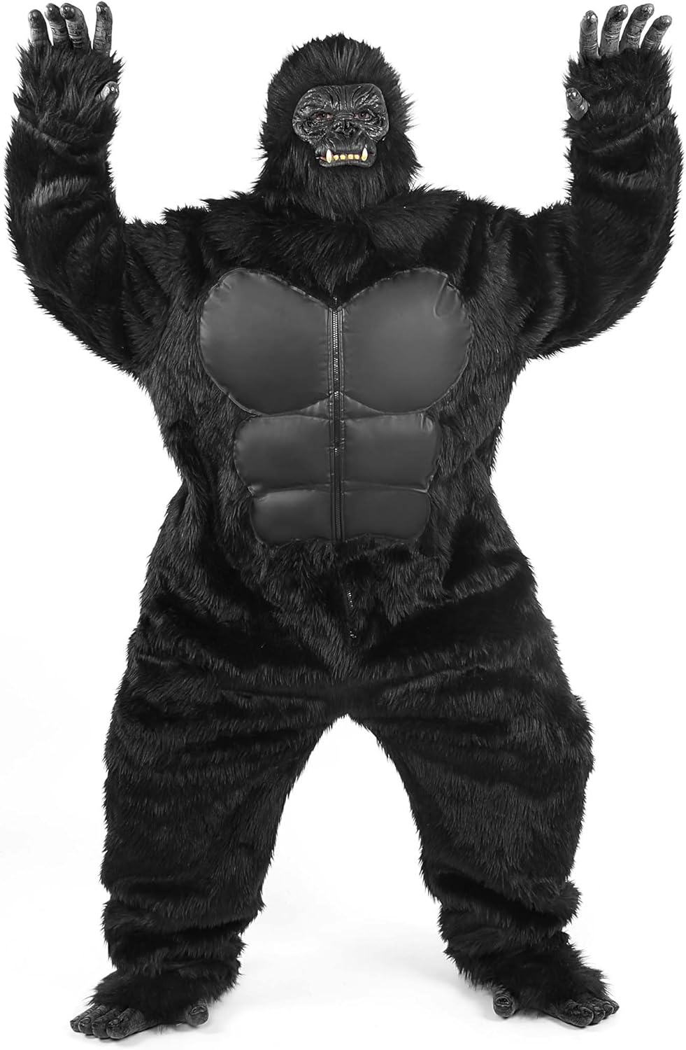 Gorilla Costume Adult Men Unisex Deluxe Onesie Suit Black Furry Gorilla Animal Jumpsuit for Halloween Carnival Cosplay Party
